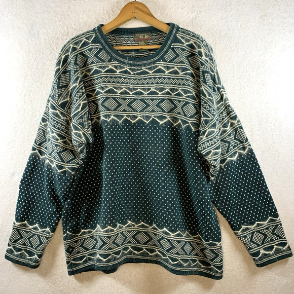 VTG Womens Fair Isle Birdseye Sweater Sz L Oversized Nordic Heritage Ski Lodge - Picture 1 of 11
